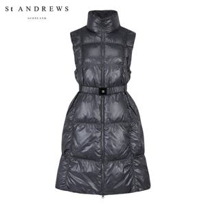 [세인트앤드류스] 여성 사각 셔링 벨티드 구스다운 롱 패딩 베스트 821E4JV008_GY