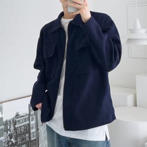 남자 솔리드 포켓 카라넥 집업 점퍼 5C-JUA-Q110-곤색