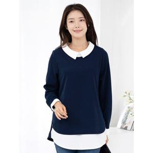 [모슬린]엄마옷 배색카라 긴팔 롱 블라우스티 515FGH299 마담/중