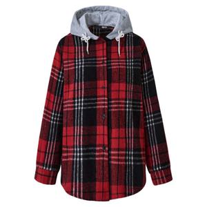 [비엔엑스]겉 기모 후드 배색 체크 긴팔 셔츠 (BX4BL008L0)