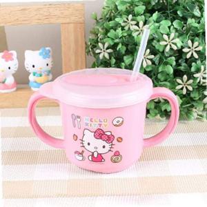 SE 헬로키티 흘림방지 스텐 양수 빨대컵