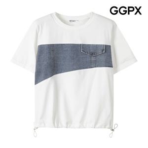 [지지피엑스]사선 데님 포인트 스트링 티셔츠 (GP4TS035F)