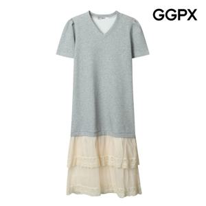 [지지피엑스]밑단 레이스 캉캉 V넥 반팔 원피스 (GP6OP002F)