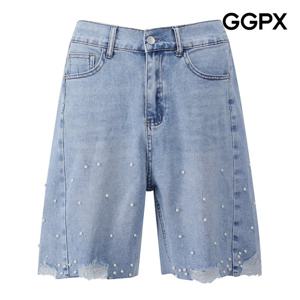 [지지피엑스]데미지 진주 데님 버뮤다 팬츠 (GP6PT028F)