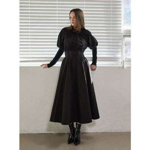 [에고이스트] (ER4WO261) 셔링 퍼프소매 백타이 롱 원피스