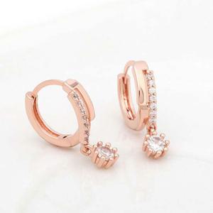 14K 골드필드 핀 큐빅 드롭 로즈골드 원터치링 귀걸이