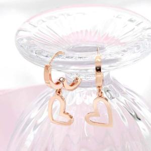 14K 금침 로즈골드 원터치 링 하트 드롭 귀걸이
