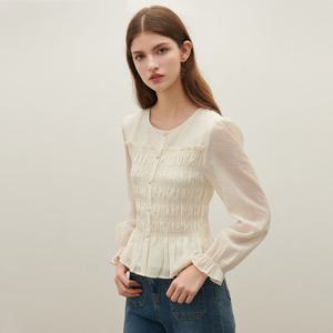 [SATIN] 셔링 플레어 페미닌 블라우스_3컬러 O261T259