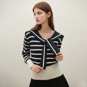 [SATIN] 세일러 카라 스트라이프 배색 니트 O261T969