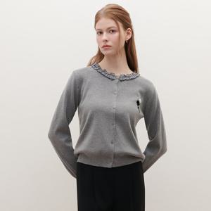 [SATIN] 프릴카라 플라워 브로치 니트 가디건_2컬러 O261T962