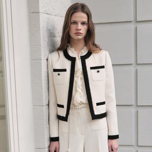 [SATIN] 배색라인 노카라 트위드 자켓_2컬러 S261M102