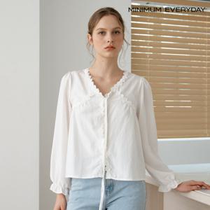 [미니멈][미니멈에브리데이] 프릴 V넥 리본 긴팔 블라우스 (EC1BA016D)