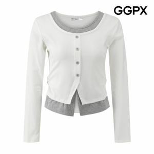 [GGPX] 페이크 버튼 레이어드형 슬릿 티셔츠 (GQ1TS023F)
