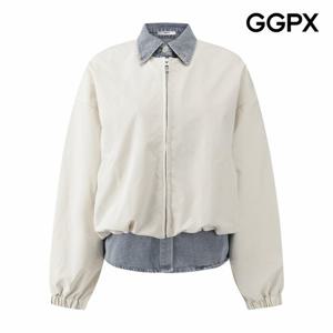 [GGPX] 카라넥 데님 배색 봄버 점퍼 (GQ1JP015F)