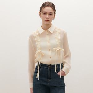 [SATIN] 프릴 리본 시어 블라우스 S261T252