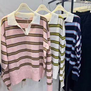 [ab.f.z]abfz카라넥 브이넥 스트라이프 니트 ASFA1HW52Bb