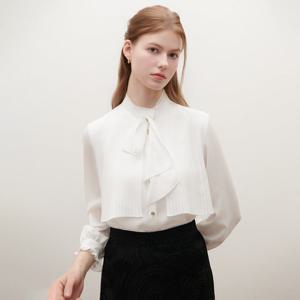 [SATIN] 리본 타이 플리츠 블라우스_2컬러 S261S201