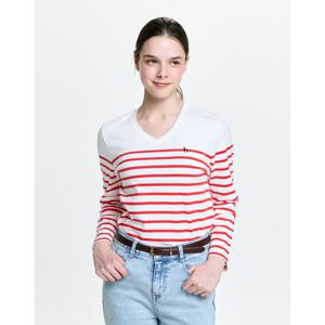 헤지스 여성 26SS 브이넥 스트라이프 긴팔 티셔츠 레드 HSTS6A103R2