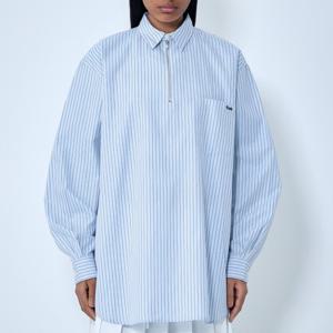 26 SS 프라다 로고 모티프 하프 집업 핀스트라이프 셔츠 라이트 블루 P972NR 19CK F0076