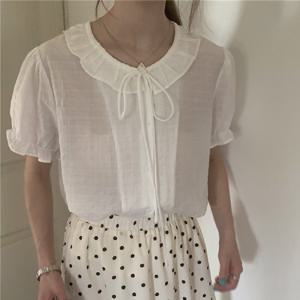 비욘드라이프 프릴 카라 리본 블라우스 1001777