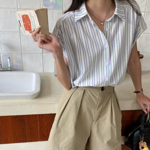 비욘드라이프 클린 스트라이프 반팔 셔츠 블라우스 1002155