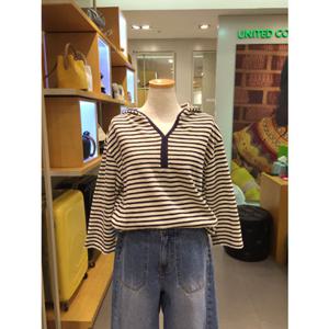 베네통 (BATS96611)스트라이프 후드 티셔츠 핏티셔츠