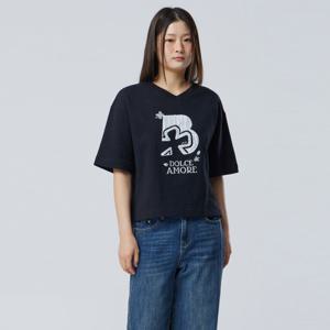 [베네통] 링클 패치 브이넥 티셔츠_BATS06611BK