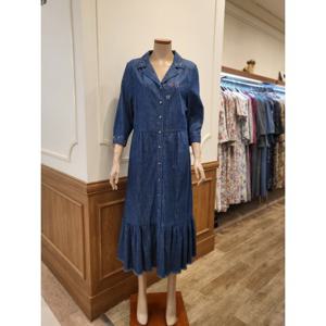 [비꼴리끄] 데님 밑단 프릴 원피스 B232DO2180