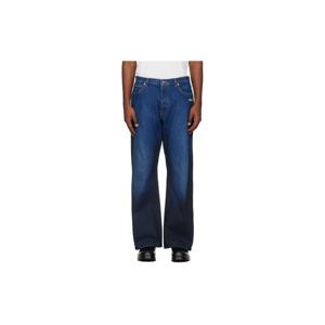 25 FW 오프화이트 남성 네이비 스프레이 다이애그널 릴랙스 데님 진 252607M186006