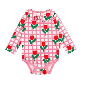 [베베드피노]올 오버 튤립 체크 베이비 터번 바디수트 세트 BP41ST268PK