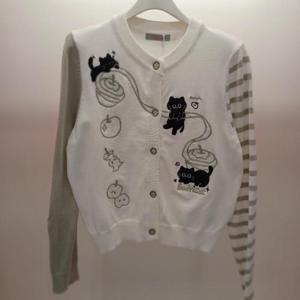 Latium HC06 크롭 귀여운 자수 고양이 라운드 니트티 가디건 T2613cd21