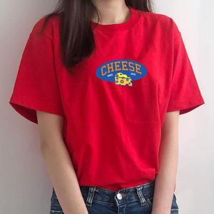 [험블] 루즈핏 치즈 레터링 여성 코튼 레드 반팔티 8color