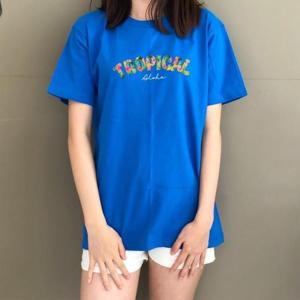 [험블] 오버핏 트로피카 심플 레터링 여자반팔티 블루