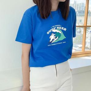 [험블] 서퍼베어 캐릭터 기본핏 여성 여름 반팔티 블루