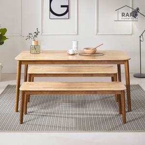 라로퍼니처 아몬드 1650 고무나무 원목 6인 식탁 세트 (식탁+벤치2)