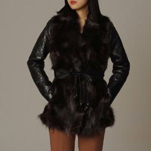 폭스 양가죽 콤비 벨트 누빔 자켓