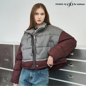 [나인식스뉴욕]하이넥 니트 레이어드 스트링 배색 크롭 패딩 점퍼 (NP4JJ025L0)