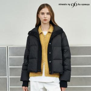 [나인식스뉴욕]니트 배색 하이넥 스트링 버튼업 라이트 패딩 점퍼(NP4JJ028L0)