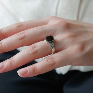 바이데이지 오닉스 육각 실버 원석 반지 Br0330