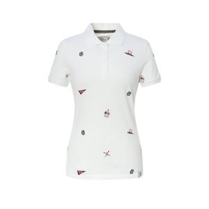 헤지스 여성 25SS 면화이트 올오버 로잉 자수 슬림핏 피케 반소매 카라 티셔츠 HSTS5B991WT