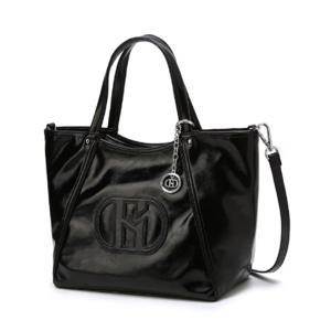 [헤지스] 시그니처 H 패치 블랙 토트겸 숄더백 M (유광)(HIBA5E529B