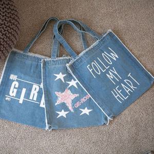 SH02 블루마운트 청 데님 컷팅 에코백 숄더백