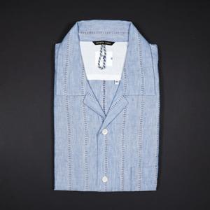 [예작] 린넨혼방 오픈카라 밑단일자 일반핏 반소매셔츠 (YJ4MUA662 NY)