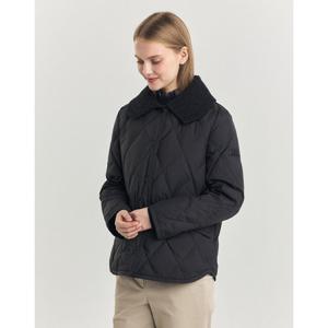 헤지스 여성 24FW 가격인하스테디셀러구스다운 블랙 다이아퀼팅 탈착 카라 숏 중량다운 점퍼 WSJU4D907BA