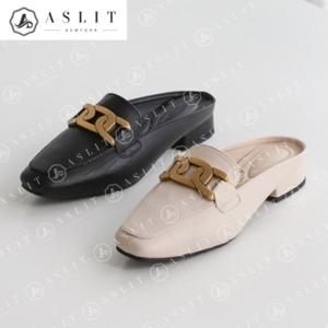 [애슬릿] 사각 스틸레토 여성 금장 사무실 뮬 블로퍼 2cm