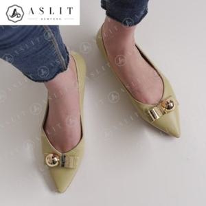 [애슬릿] 여성 스틸레토 금장 포인트 플랫 슈즈 단화