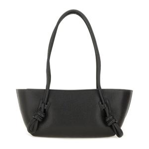 헤레우 노티드 핸들 페블 가죽 숄더 백 FLECGRWBA250011 BLACK