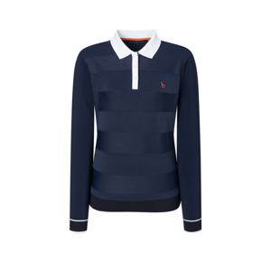 헤지스 골프 여성 25FW 네이비 여성 스트라이프 자카드 블루종 카라 티셔츠 HWTS5C615N3