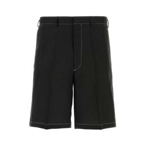 26 SS 프라다 로고 패치 린넨 퓨어 버뮤다 쇼츠 블랙 UP0323SOOO11T7