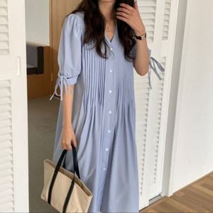 셔츠원피스 F006783 루즈핏 롱원피스 원피스 셔링핀턱